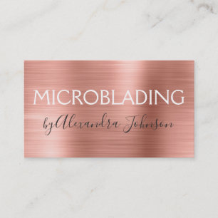 Pink & Rose Gold Brushed Metal Microblading Business Card