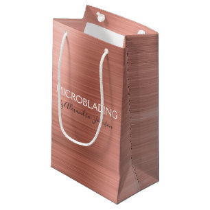 Pink & Rose Gold Brushed Metal Microblading Small Gift Bag