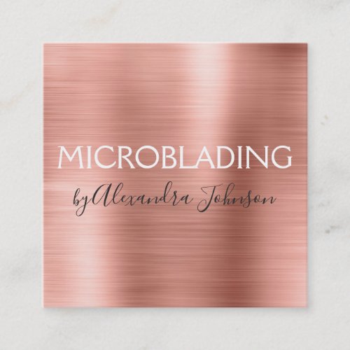 Pink  Rose Gold Brushed Metal Microblading Square Business Card