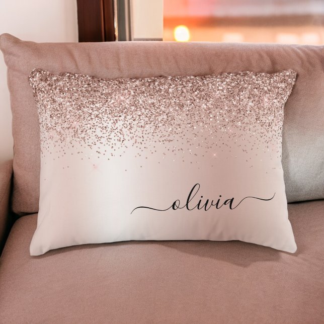 Pink Rose Gold Brushed Metal Monogram Name Accent Pillow (Creator Uploaded)