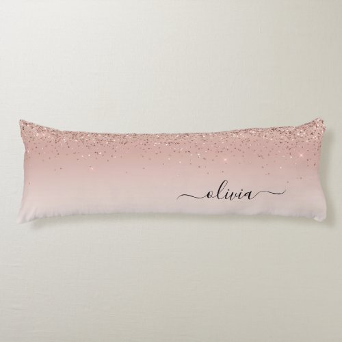 Pink Rose Gold Brushed Metal Monogram Name Body Pillow