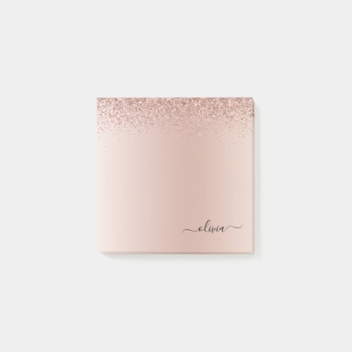 Pink Rose Gold Brushed Metal Monogram Name Post_it Notes