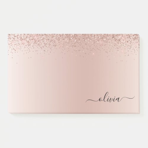 Pink Rose Gold Brushed Metal Monogram Name Post_it Notes