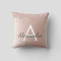 Pink Rose Gold Brushed Metal Monogram Name Throw Pillow