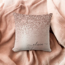 Pink Rose Gold Brushed Metal Monogram Name Throw Pillow