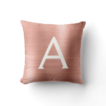 Pink Rose Gold Brushed Metal Monogram Name Throw Pillow