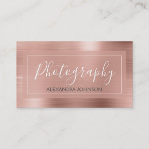 Pink & Rose Gold Brushed Metal Photographer Business Card