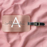 Pink Rose Gold Brushed Metal Script Monogram Cute  Luggage Tag<br><div class="desc">Rose Gold } Blush Pink Brushed Metal Foil Monogram Name and Initial Luggage Tag. This bag tag is perfect for Back to School,  Work,  or Traveling.</div>