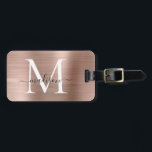 Pink Rose Gold Brushed Metal Script Monogram Cute Luggage Tag<br><div class="desc">Pink Rose Gold Brushed Metal Script Monogram Cute Bag Tag</div>