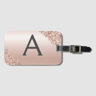 Pink Rose Gold Brushed Metal Script Monogram Cute Luggage Tag