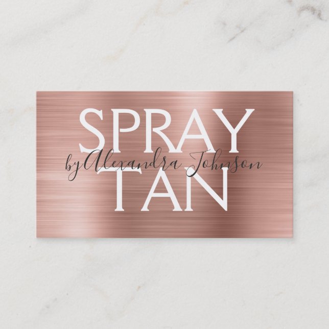 Pink & Rose Gold Brushed Metal Spray Tan Business Card (Front)