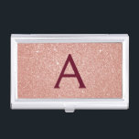 Pink Rose Gold Burgundy Glitter Sparkle Monogram Business Card Case<br><div class="desc">Blush Pink Rose Gold and Burgundy Faux Glitter and Sparkle Elegant Monogram Business Card Holder. This Business Card Holder can be customized to include your initial and first name.</div>