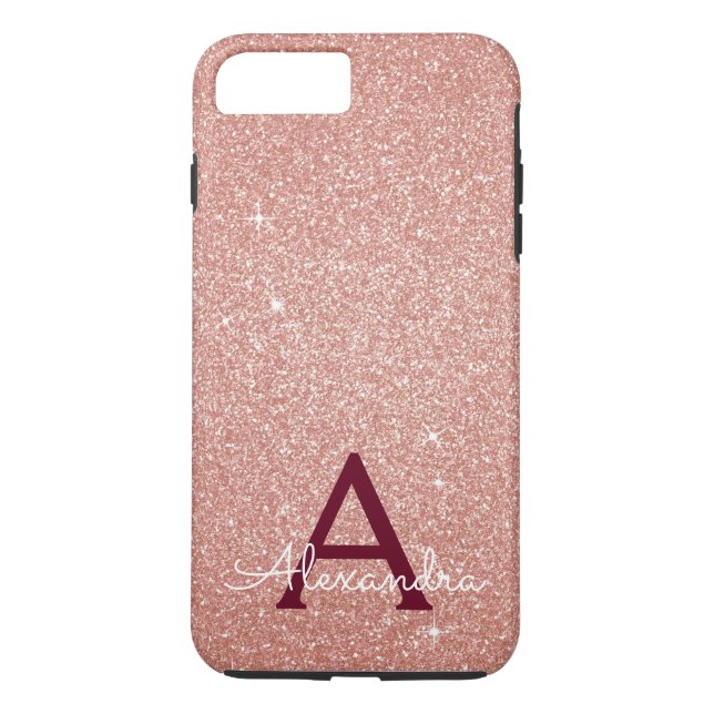 Pink Rose Gold Burgundy Glitter Sparkle Monogram Case-Mate iPhone Case (Back)