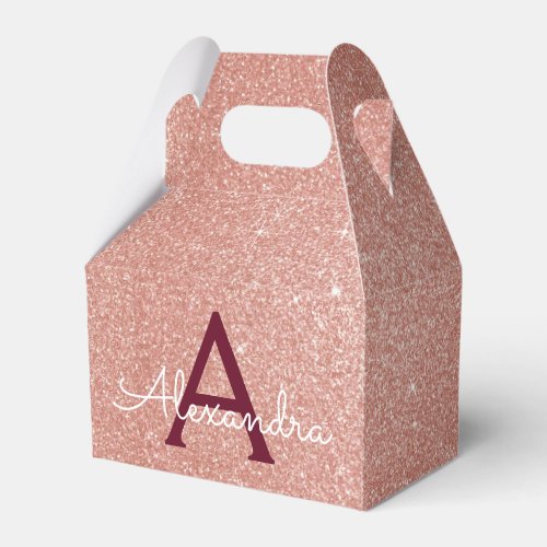 Pink Rose Gold Burgundy Glitter Sparkle Monogram Favor Boxes