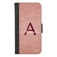 Pink Rose Gold Burgundy Glitter Sparkle Monogram