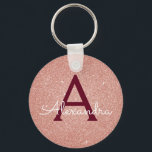 Pink Rose Gold Burgundy Glitter & Sparkle Monogram Keychain<br><div class="desc">Blush Pink Rose Gold and Burgundy Faux Glitter and Sparkle Elegant Keychain. These Keychains can be customized to include your initial and first name and are a perfect bridal shower,  bachelorette party or birthday party favor.</div>