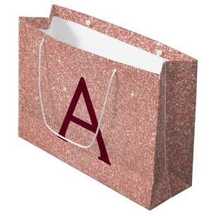 Pink Rose Gold Burgundy Glitter Sparkle Monogram Large Gift Bag