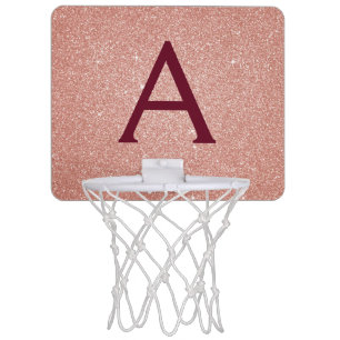 Pink Rose Gold Burgundy Glitter Sparkle Monogram Mini Basketball Hoop