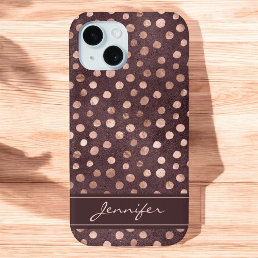 Pink Rose Gold - Burgundy Polka Dot Pattern iPhone XR Case