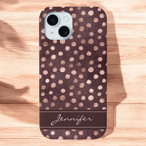 Pink Rose Gold _ Burgundy Polka Dot Pattern iPhone XR Case