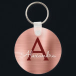 Pink Rose Gold Burgundy Stainless Steel Monogram Keychain<br><div class="desc">Blush Pink - Rose Gold and Burgundy Faux Stainless Steel Metallic Elegant Keychain. These Keychains can be customized to include your initial and first name. These key chains make great birthday,  bridal shower or bachelorette party favors.</div>
