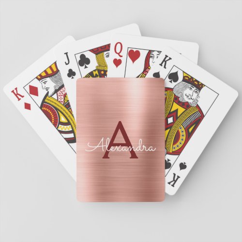Pink Rose Gold Burgundy Stainless Steel Monogram Poker Cards