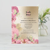 Pink rose gold butterfly foliage wedding invitation (Standing Front)