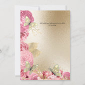 Pink rose gold butterfly foliage wedding invitation (Back)