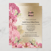 Pink rose gold butterfly foliage wedding invitation (Front/Back)