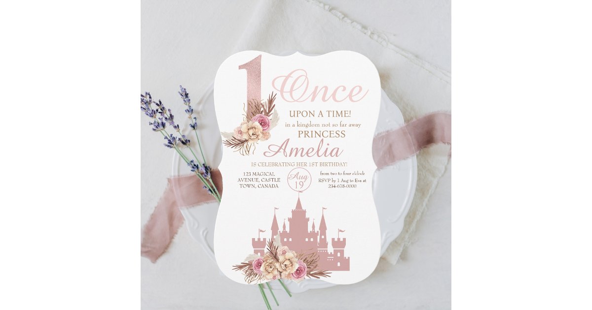 Pink Rose Gold Castle Princess 1st Birthday Invitation | Zazzle