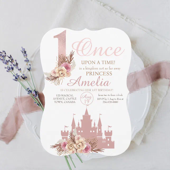 Pink Rose Gold Castle Princess 1st Birthday Invitation | Zazzle