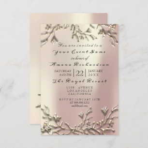 Pink Rose Gold Champaigne Floral 3D Effect Bridal Invitation