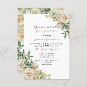 Pink Rose Gold Champaigne Floral Birthday Bridal Invitation