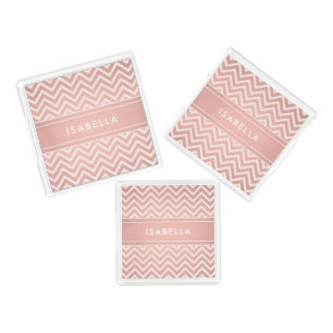 Pink Rose Gold Chevron Pattern Monogrammed Name Acrylic Tray
