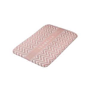 Pink Rose Gold Chevron Pattern Monogrammed Name Bath Mat