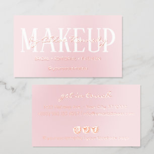 Pink & Rose Gold Chic Typography Makeup By Foil Business Cards