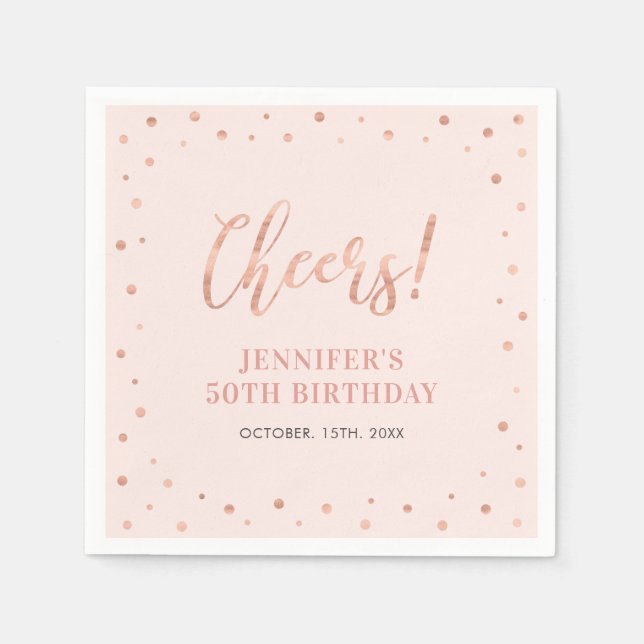 Pink & Rose Gold | Confetti Adult Birthday Party Napkins (Front)