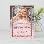 Pink Rose Gold Confetti Border Photo Sweet 16 Invitation (Standing Front)