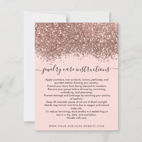 Pink Rose Gold Confetti Glitter Jewelry Care Card