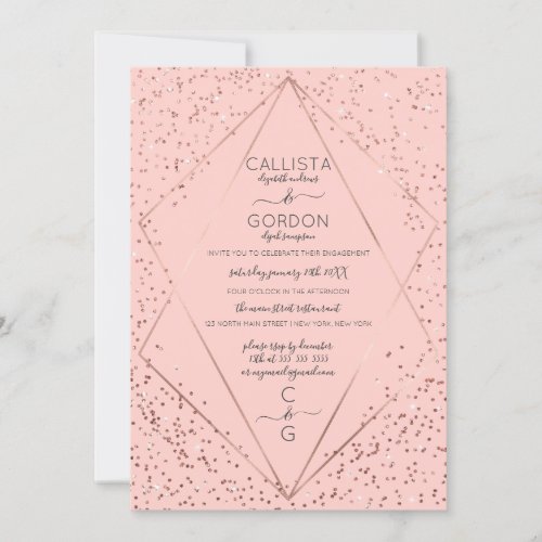 Pink Rose Gold Confetti Terrarium Engagement Invitation