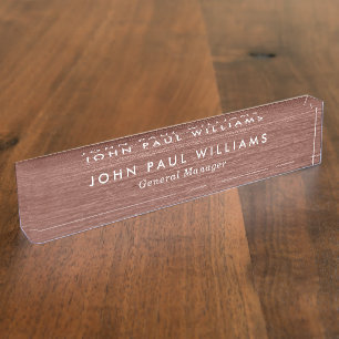 Pink Rose Gold Copper Brushed Metal Elegant Modern Desk Name Plate