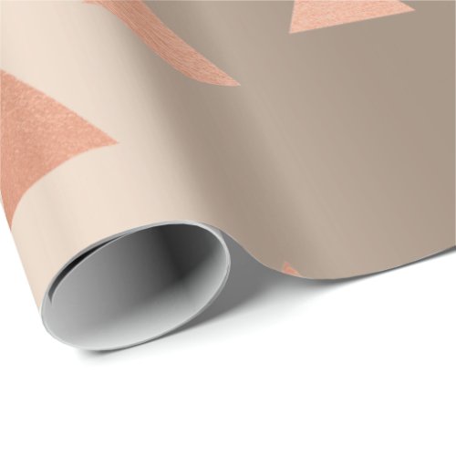 Pink Rose Gold Copper Geometry Triangles Beige VIP Wrapping Paper