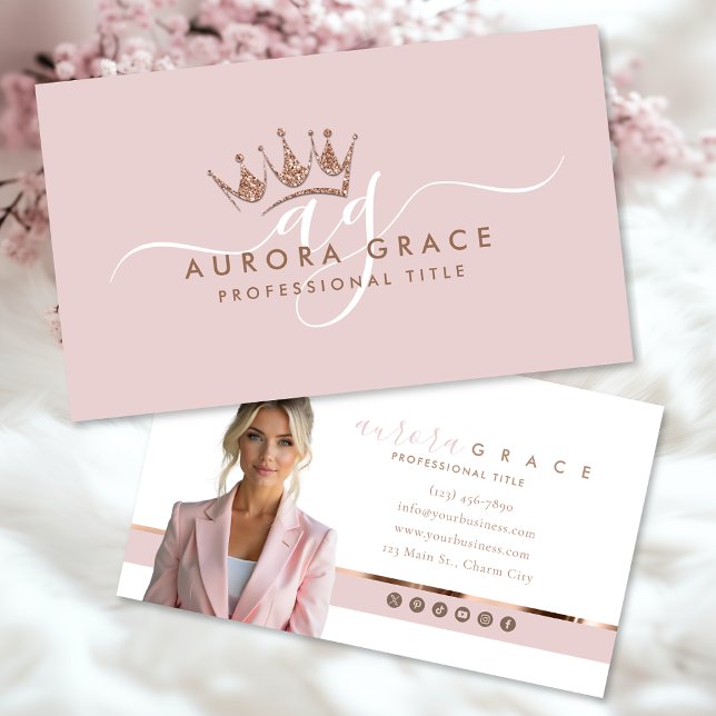 Pink Rose Gold Crown Business Card (Creator Uploaded)