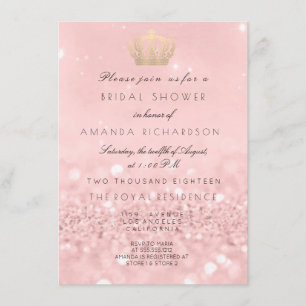 Pink Rose Gold Crown Royal Glitter Bridal Shower Invitation