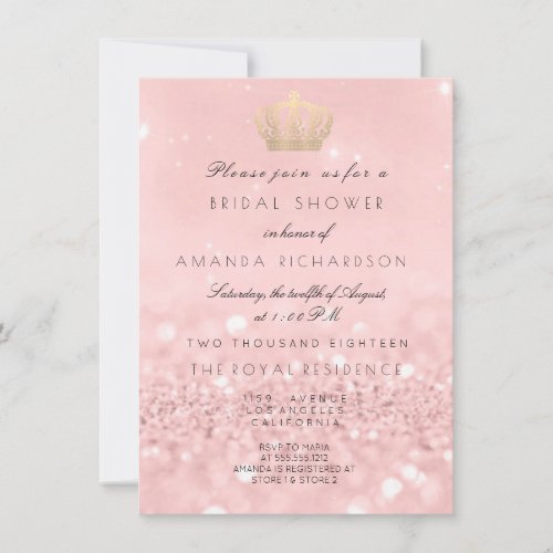 Pink Rose Gold Crown Royal Glitter Bridal Shower Invitation