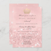 Pink Rose Gold Crown Royal Glitter Bridal Shower Invitation (Front/Back)