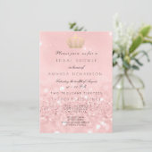 Pink Rose Gold Crown Royal Glitter Bridal Shower Invitation (Standing Front)