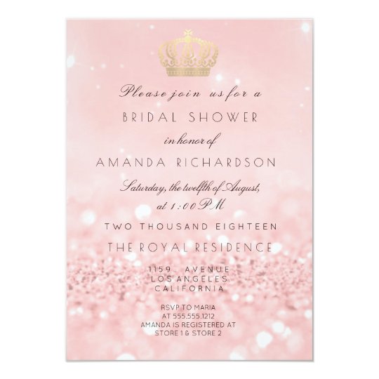 Pink Rose Gold Crown Royal Glitter Bridal Shower Invitation