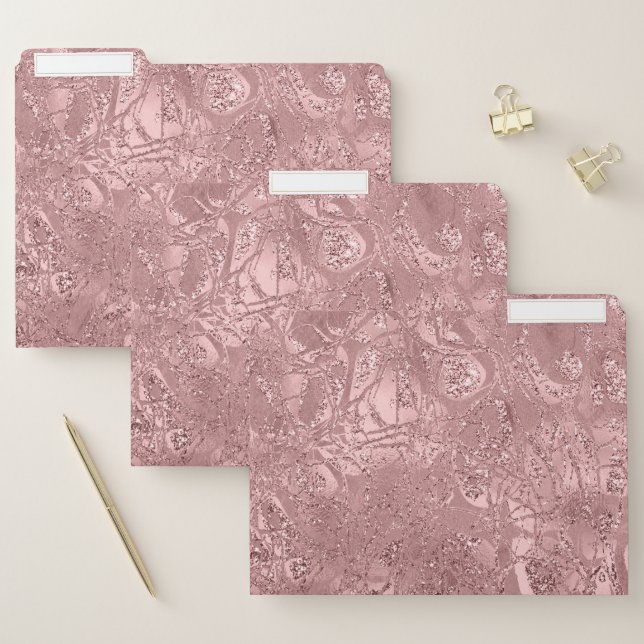 Pink Rose Gold Crystals Abstract Beauty Blogger File Folder (Set)