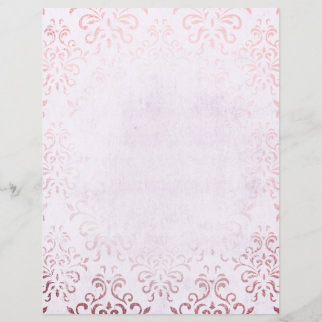 Pink & Rose Gold Damask Scrapbook Paper (Front)